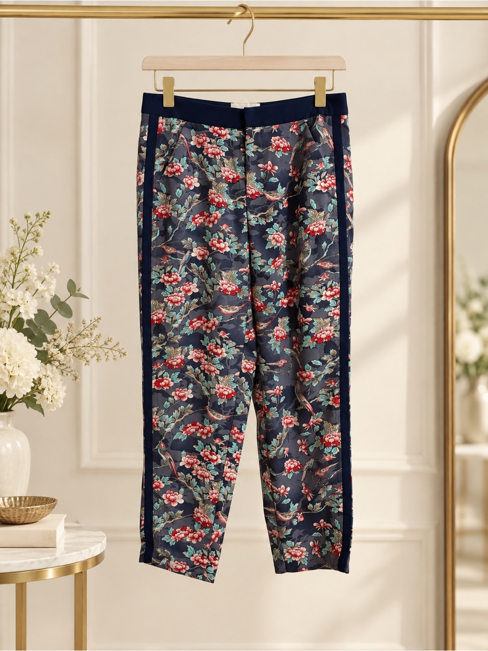 Elevenses Anthropologie Floral Bird Side Stripe Ankle Pants Women’s 14